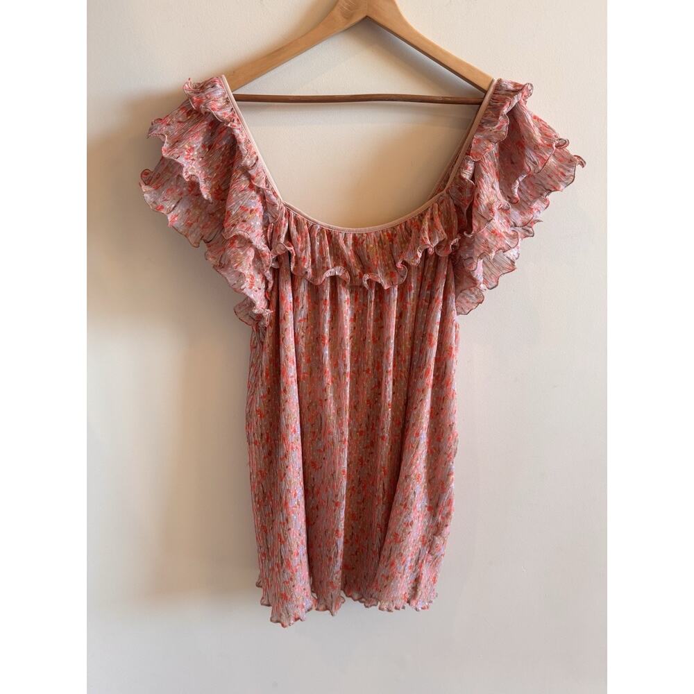 Anthropologie Let Me Be Sundress Women's L Pink Ruffled Off Shoulder Mini Dress